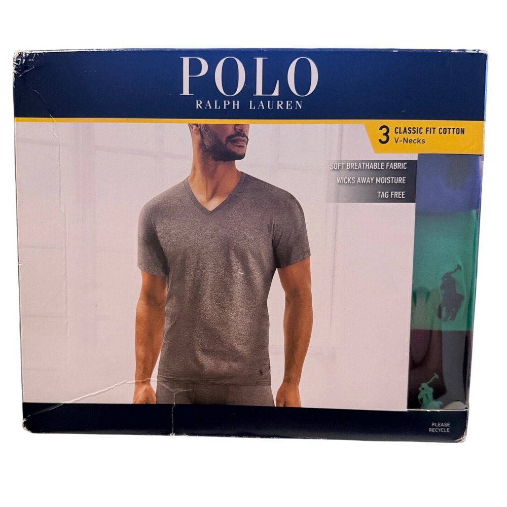 Polo Ralph Lauren V-Neck Undershirts Mens L Multicolor 3-Pack Classic Fit Cotton